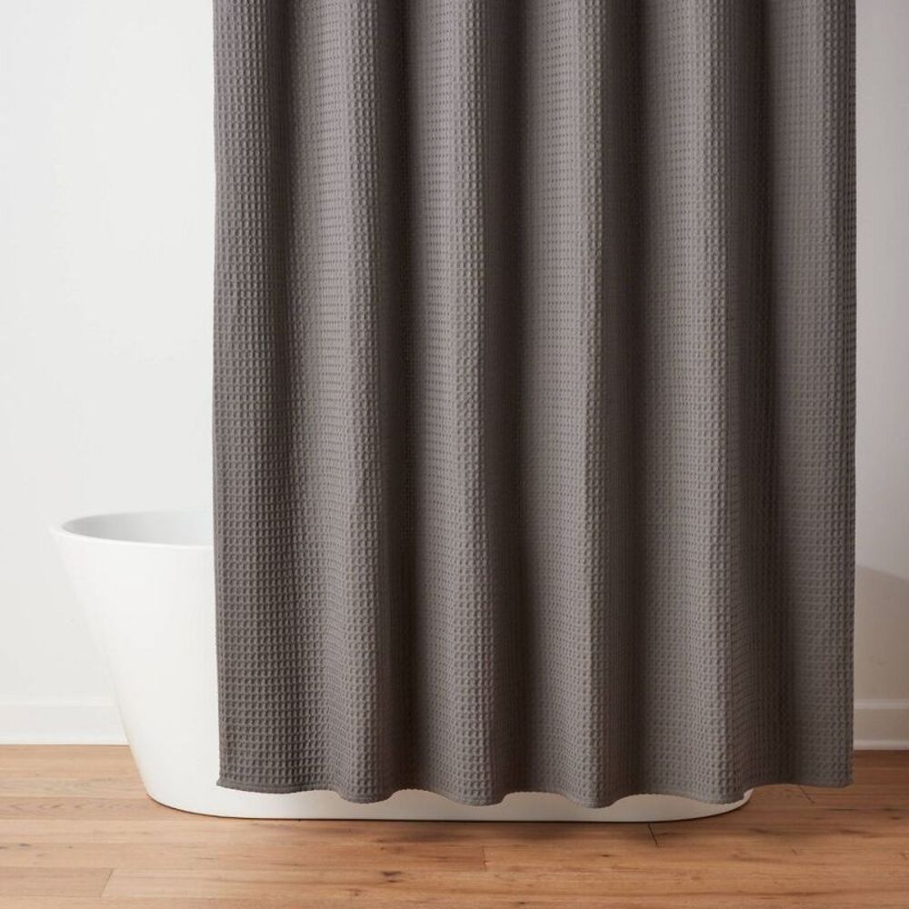 72"x84" Extra Long Waffle Weave Shower Curtain Dark Gray - Threshold